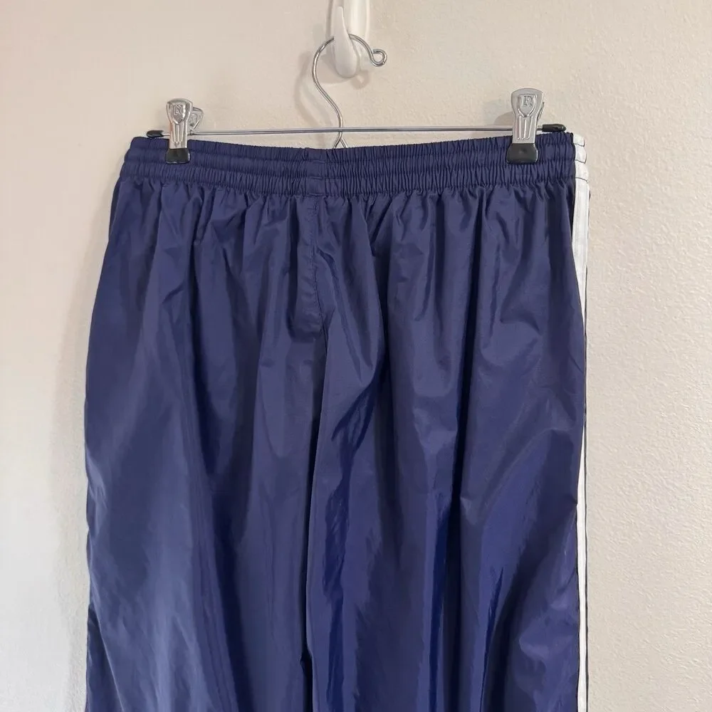 Vintage Y2K Adidas Track Pants Mens L Windbreaker Nylon Blue White Stripe Retro